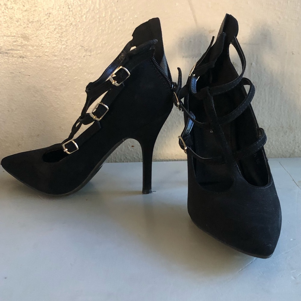 Strapped Faux Suede Heels